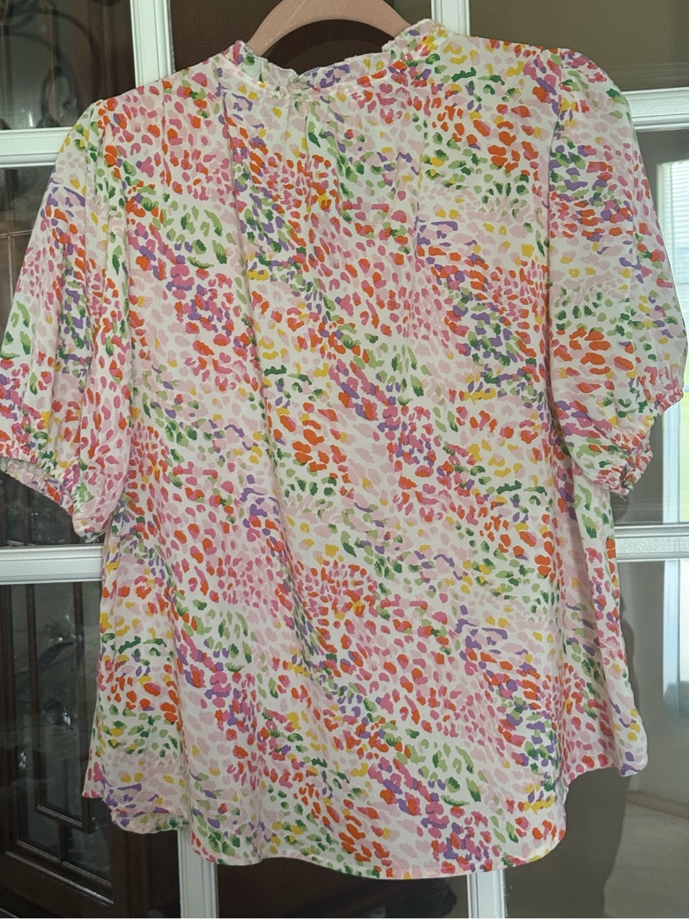 Umgee Pink Multicolor Ruffle-Trim Button Blouse - Picture 2 of 7